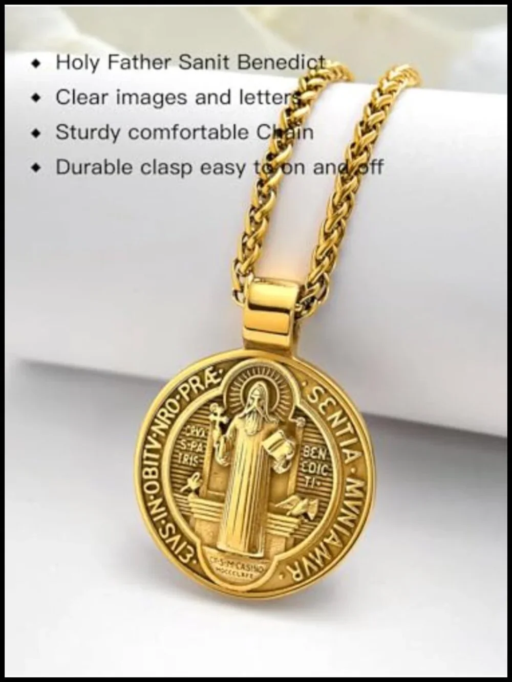St. Benedict Medal Necklace, Stainless Steel Catholic Pendant for Men Women